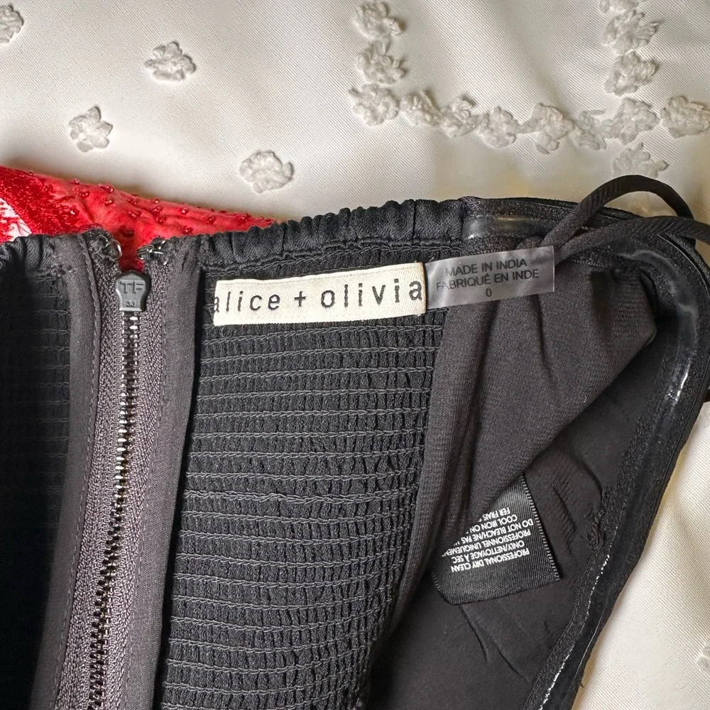 Alice + Olivia Black Top with Red Floral Design - Picture 4 of 7